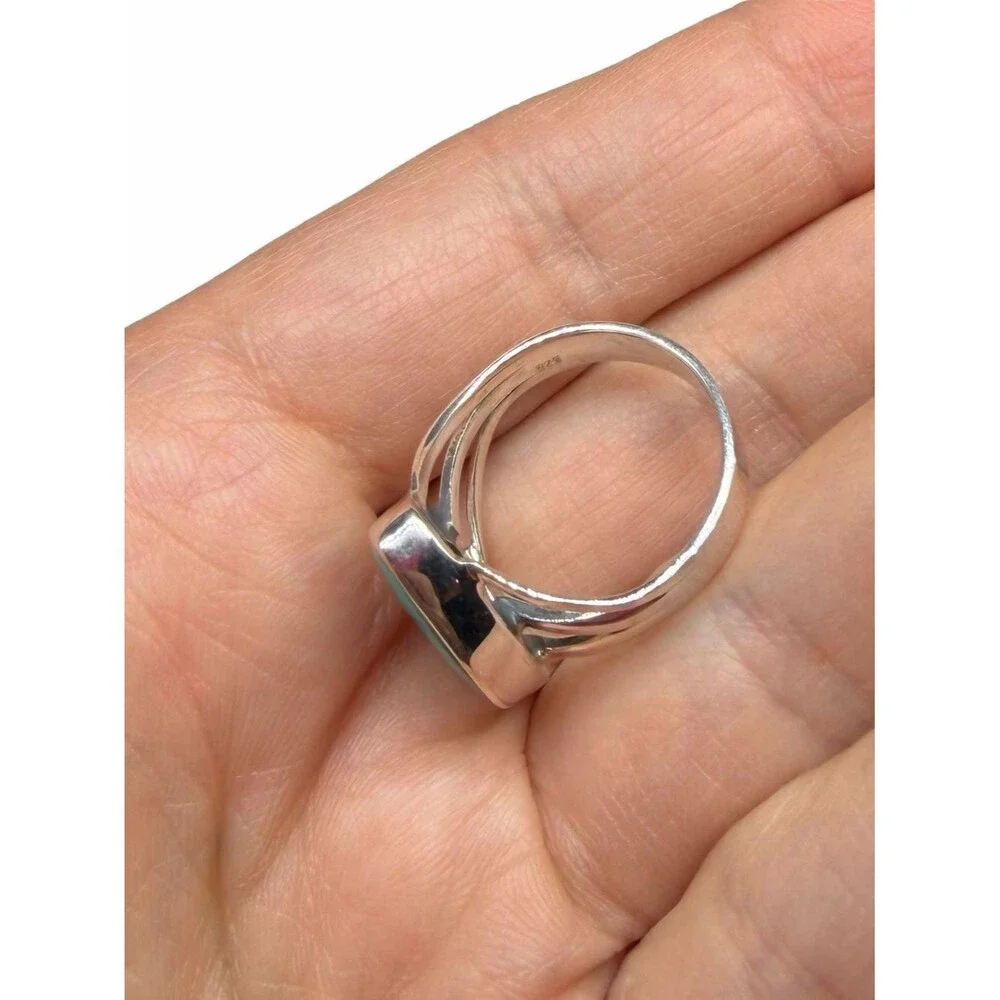 Aztec Mountain Turquoise Ring Size 7 Solid 925 Sterling Silver